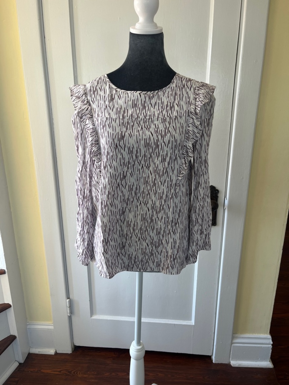 Loft Ruffle Shoulder Blouse - Lavender and Plum Print